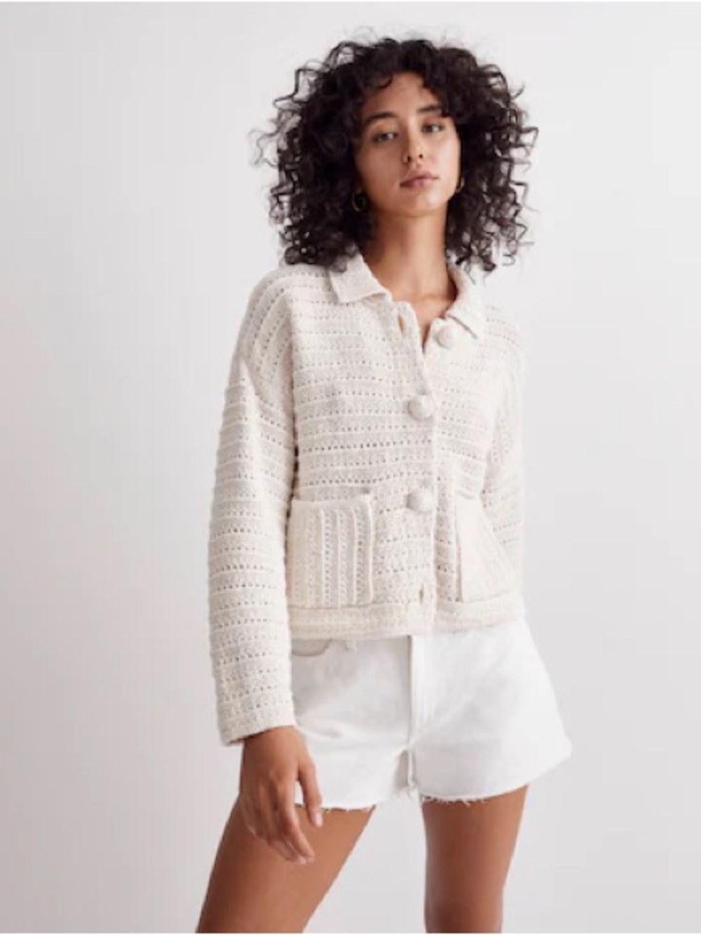 Madewell Sophee Patch Pocket Crochet Knit Ivory Jacket Sz(S)